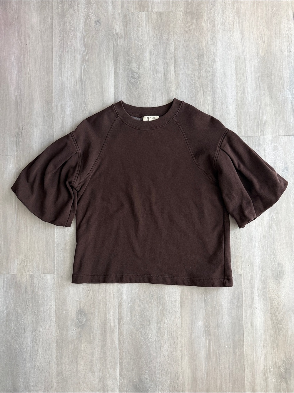 Madewell Puff-Sleeve Sweatshirt Tee in Brown, Size XXS